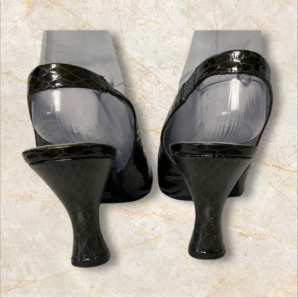 Bellini Black Patent Croc Heel SZ 11 Women Leather Ankle Strap Coquette Dinner - Picture 6 of 11